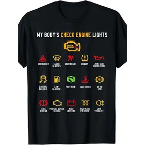 Plus Size - Plus Size - A Distinctive Black T-Shirt Showcasing Automotive Warning Symbols And Playful Descriptions, Adorned with Striking Yellow And White Text Designs, Perfect for Car Lovers And Ideal for Casual Outings