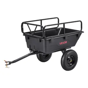 VEVOR Garden Utility Trailer, 10 Cu.Ft 500lbs, ATV UTV Hauling Trailer, Tow Behind Poly Dump Cart with 16" Tires, Hand Pull or Foot Pedal, Heavy Duty Yard Trailers for Lawn Mower Tractor Garden Wast