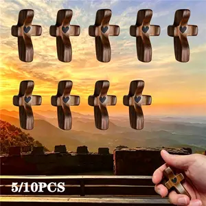 5/10PCS Mini Olive Wood Crosses Set Handcrafted Christian Symbols Ideal Spiritual Gifts for Faithful Prayer Worship Devotional Keepsakes Religious Design Vintage Multi Functional Mahogany Brown Palm-sized Anxiety Relief Tool