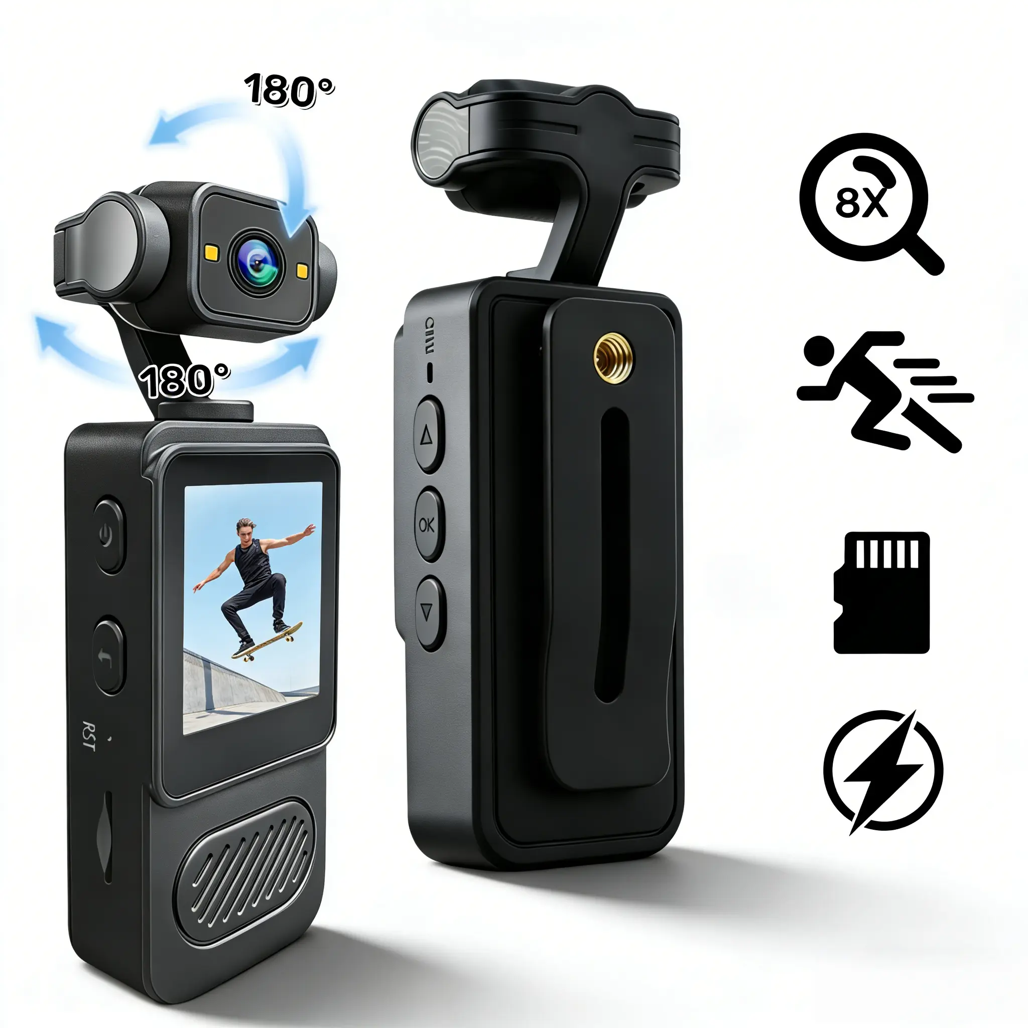 Wireless Vlogging Camera, 1080P HD Body Camera with Night Vision & Rotatable Lens, Portable Action Camera for Sports, YouTube Content Creators，Portable Sports Camera for Skiing, Cycling, Hiking, Action Video Recording