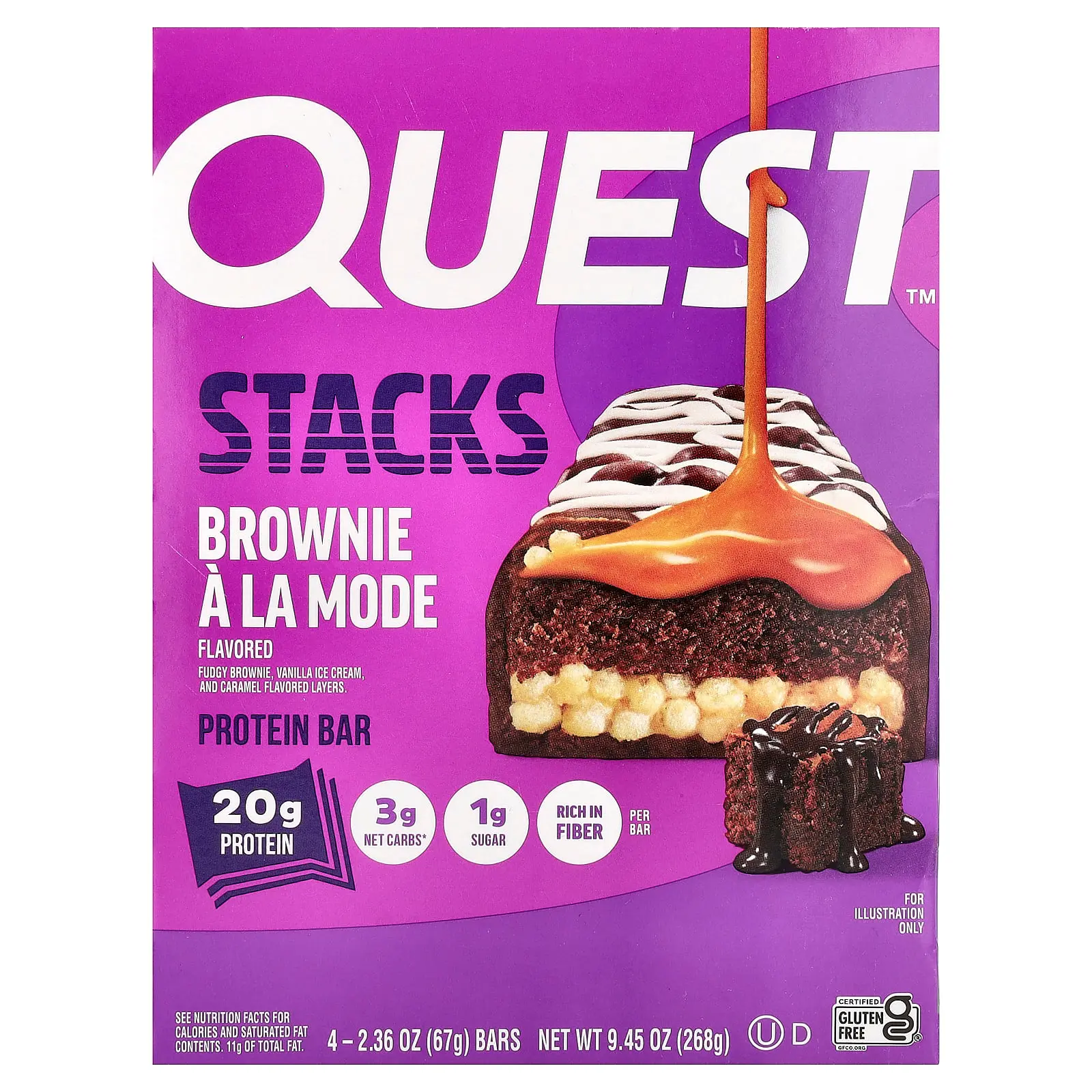 Quest Nutrition Stacks, Protein Bar, Brownie A La Mode, 4 Bars, 2.36 oz (67 g) Each