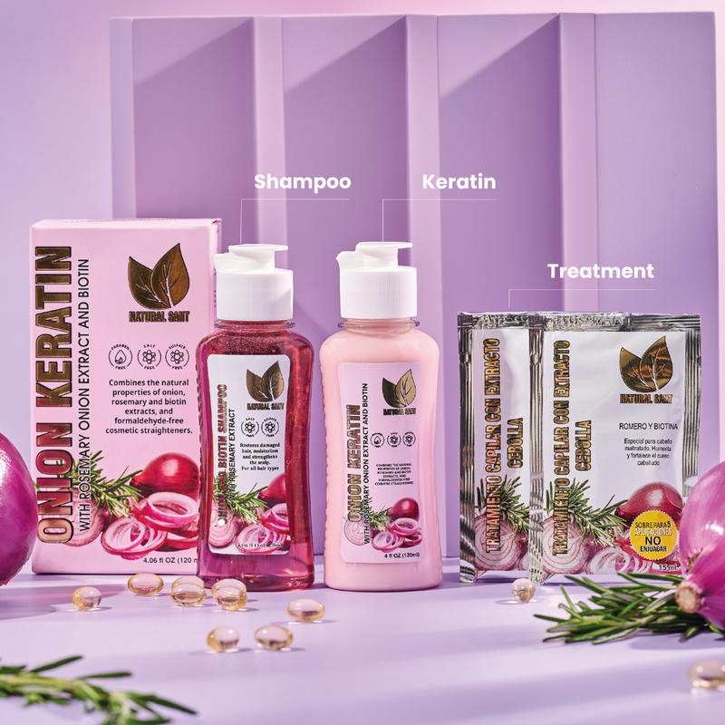 Natural Sant – Keratin & Shampoo Duo Box | Onion, Rosemary & Biotin | Anti-Frizz & Shine | Formaldehyde-Free (4.05 Fl Oz / 120 ml)