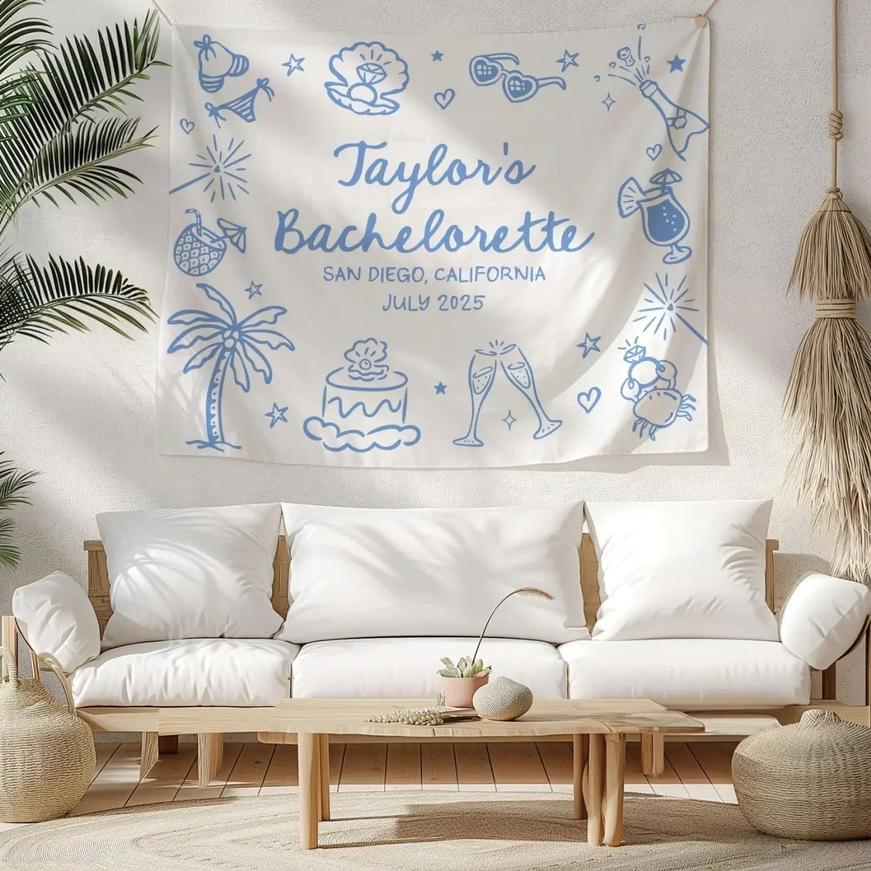 Beach Bachelorette Banner, Personalized Bachelorette Party Tapestry, Tropical Bachelorette Photo Backdrop, Coastal Bachelorette Party Decor