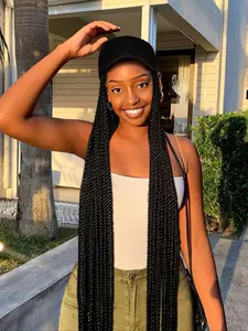 40 Inch Long Braided Wigs with Baseball Cap, Wigs, Synthetic Hair Wigs, Synthetic Wigs for Women, Straight Synthetic Wigs, Gorgeous Fluffy Wigs with Bangs, Synthetic Full Machine Wigs for Party, Daily Use