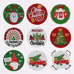 8pcs/set DIY Diamond Painting Coasters Set, Wood Coasters, Multi-Design Bright Ab Crystals, Perfect Desktop Decor Gift, Includes Iron Cup Holder