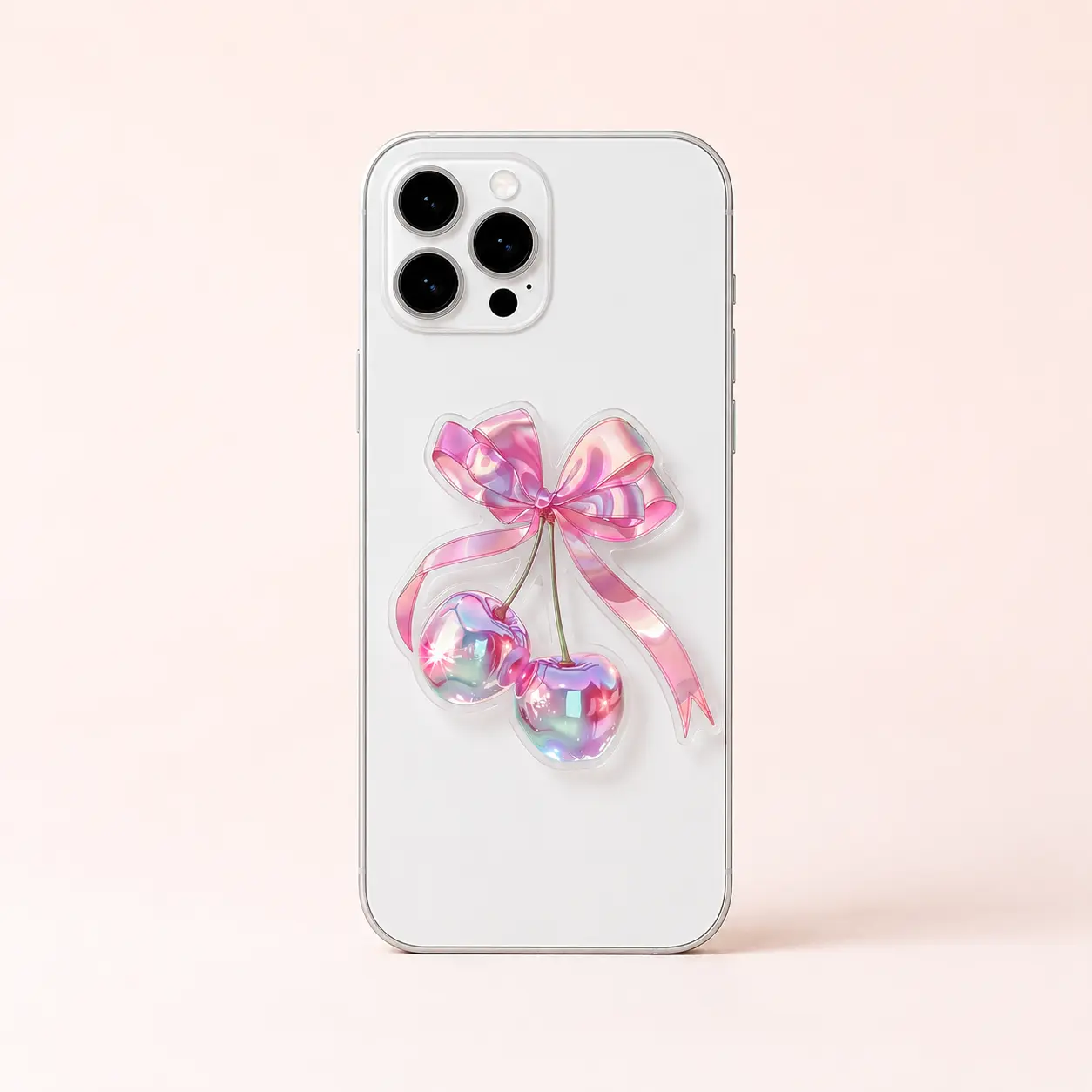 Cherry Bow Holographic Magsafe Phone Grip, Aesthetic Coquette Y2K Acrylic Magnetic Phone Mount, Pearlescent Pop Socket Kindle Accessories