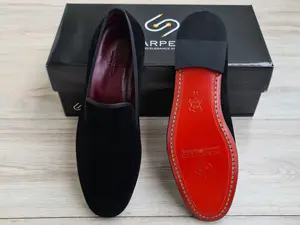 Premium Suede Leather Loafer with Red Sole | Handmade Slip-On Mens Dress Shoe in black | Genuine Leather Casual Shoes for Party Prom Wedding