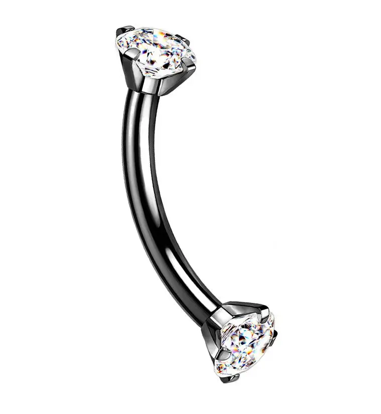 16G Black PVD Titanium Double Prong CZ Curved Barbell