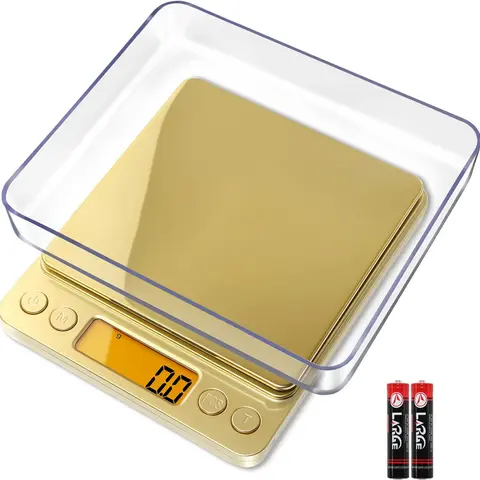 GOLD Food Scale, Gadgets,Portable Kitchen Scale, StainlessSteel Kitchen Weighing Scale for Indoor &Outdoor,3kg 0.1g Home Modern Measuring Tool(including batteries)