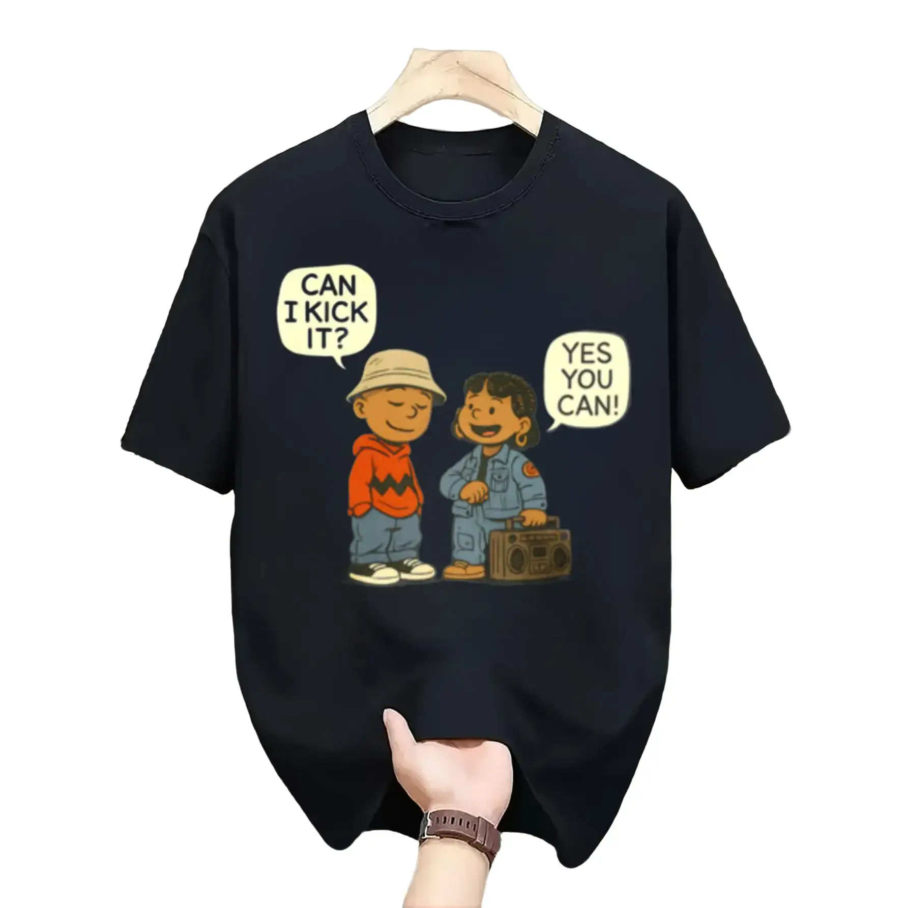 Casual Cartoon Style, Men's T-Shirt, Charlie Brown And Lucy Van Pelt Yes You Can Quote, Summer Daily Wear, Gift For Friends And Family