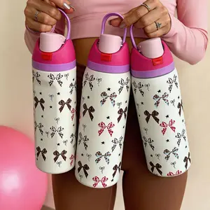 Leopard Print Bow Design Water Bottle, Stainless Steel Insulated Flask, 24oz/32oz/40oz Capacity, Sports Cup, Travel Mug, Birthday Gift