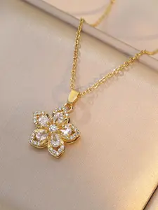 Women's Necklace, Golden Flower Relief Anxiety Rotating Necklace, Rotating Crystal Silver Flower Pendant Necklace, Adjustable Rotating, Red Sprout Flower Choker, Fun Gift Jewelry