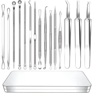 Pimple Popper Tool Kit, 15 PCS Stainless Steel Blackhead Remover Comedone Extractor Tools for Removing Zit on Face, Acne Removal Kit with Metal Case Skincare Comfort skincare tools