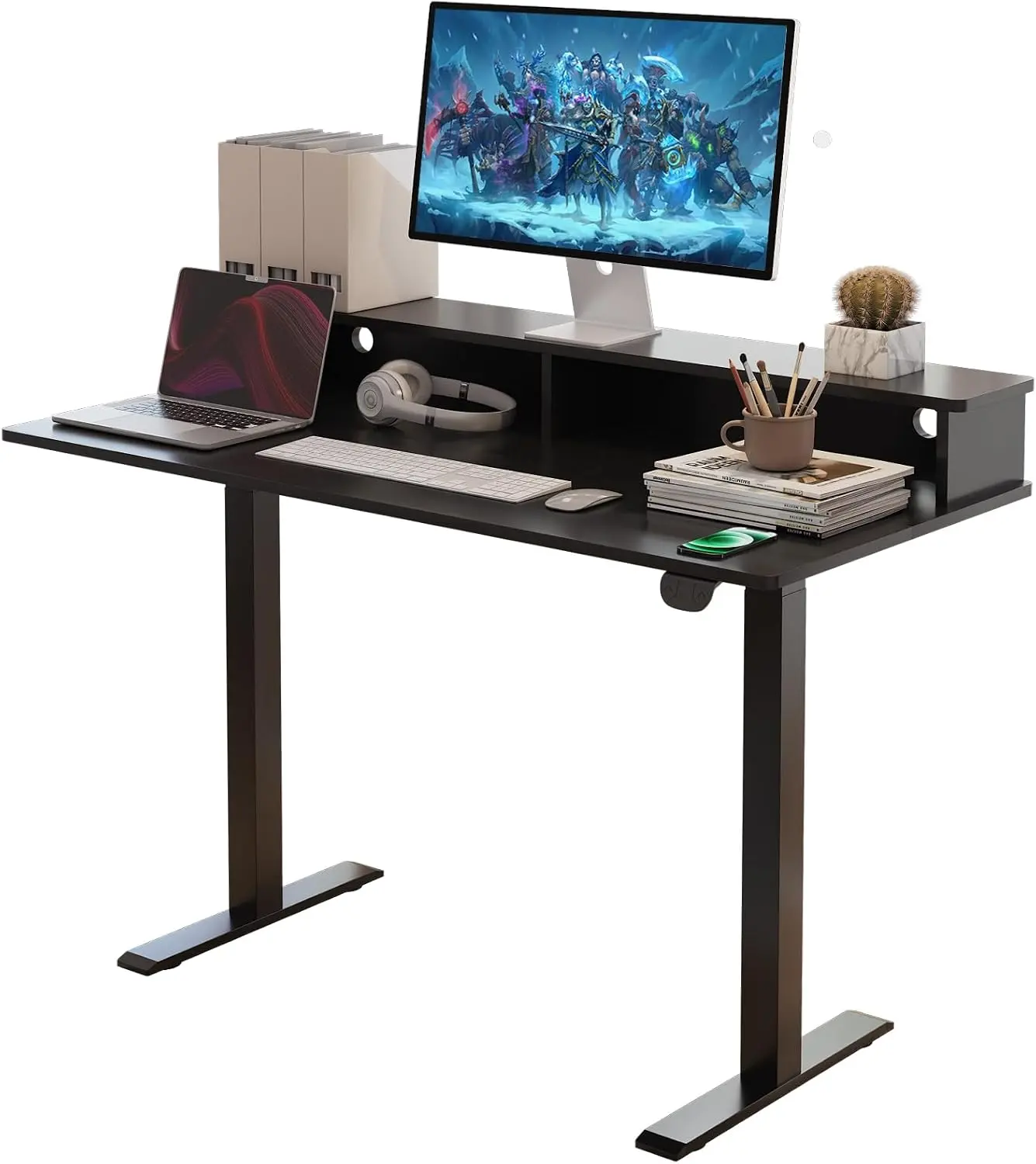 2-Tier Height Adjustable 45" Electric Standing Desk - Upgraded Ultra Durable Home Office Large Rectangular Computer Table or Laptop Sit Stand Workstation