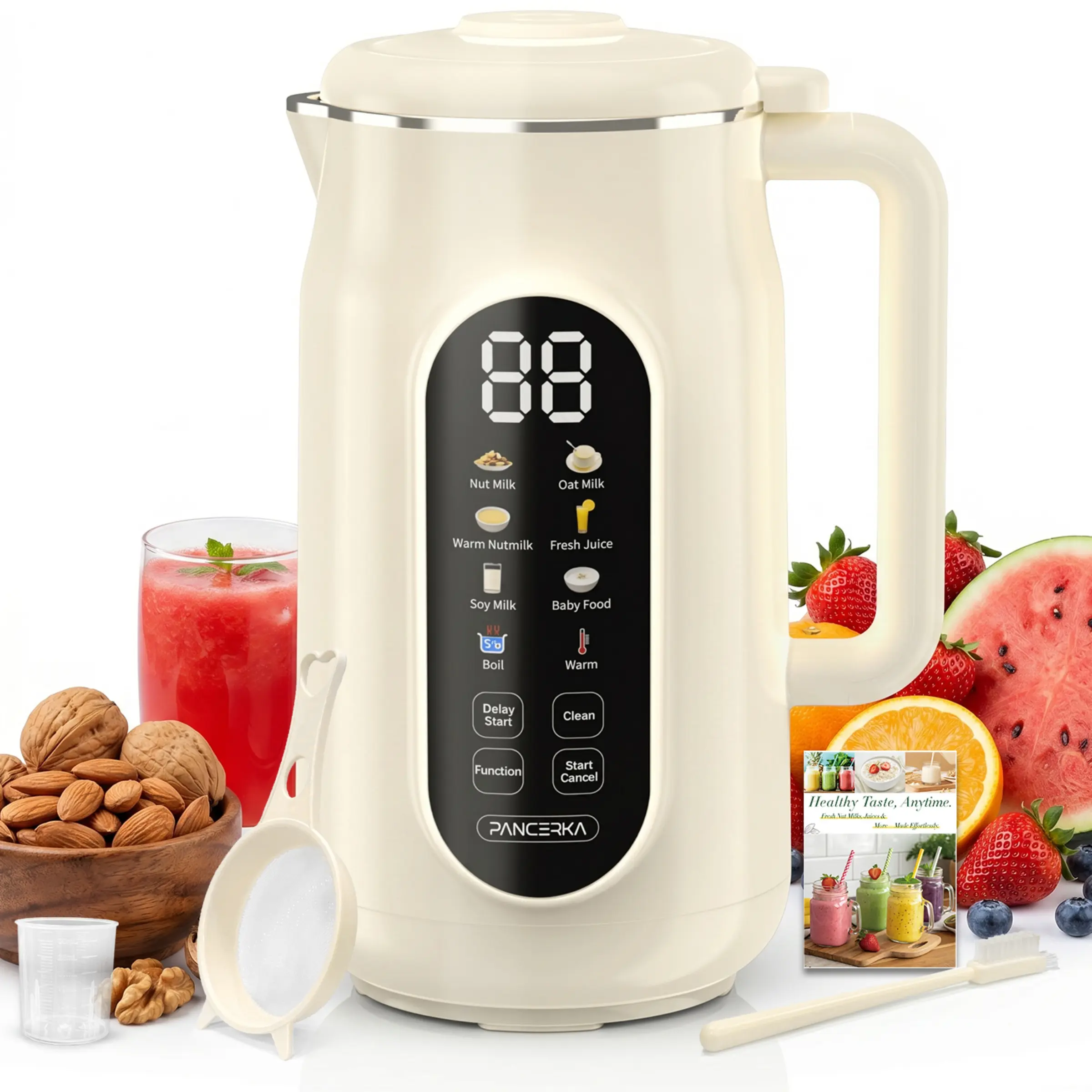 PANCERKA 42oz Nut Milk Maker Machine, 10 in 1 Automatic Soy Machine with Touchscreen, Self-Cleaning, Delay Timer & Keep Warm