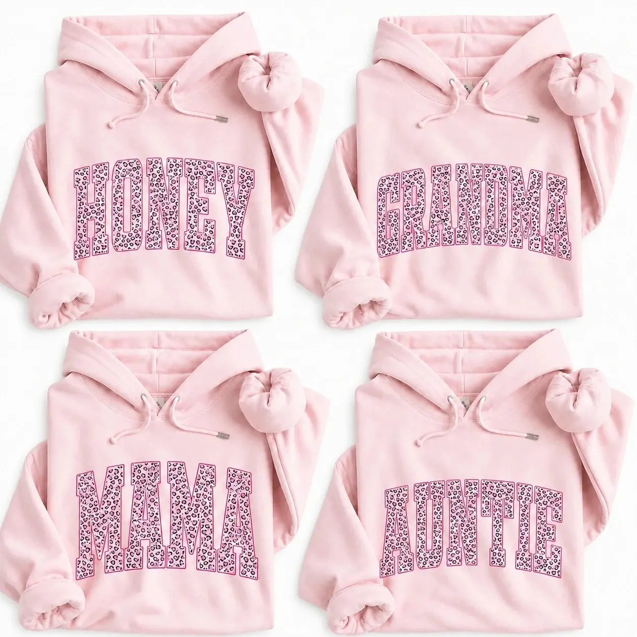 Custom Family Nickname Leopard Print Hoodie, Personalized Grandma Mama Auntie Sweatshirt, Pink Animal Print Crewneck Gift for Mom - Mango Store
