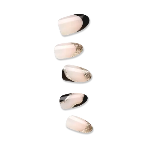 Impress French No Glue Fake Press On Nails - Illusion | French Design, Black, Medium, Almond, Manicure