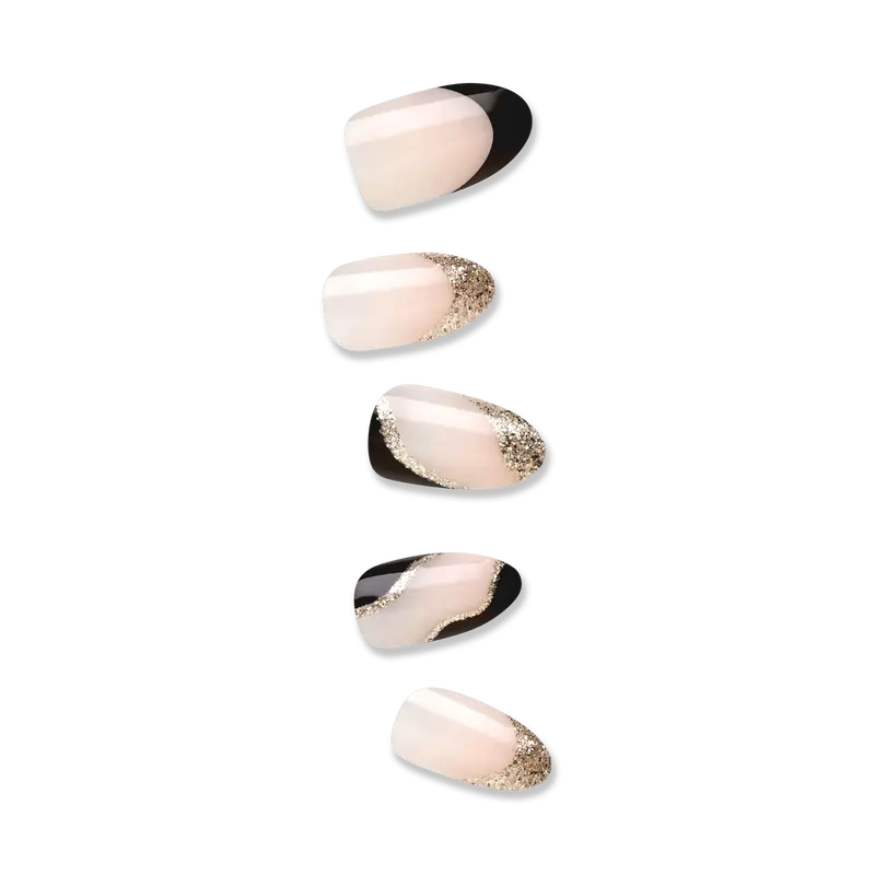 Impress French No Glue Fake Press On Nails - Illusion | French Design, Black, Medium, Almond, Manicure