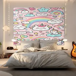 Dreamy Unicorn Rainbow Tapestry, a Healing-Themed Bedroom Wall Hanging Tapestry, with a Soft-Focus Texture, Perfect for a Fairytale-Inspired Wall Decoration. Suitable for Children'S Rooms, Princess Rooms, and Bay Window Walls.