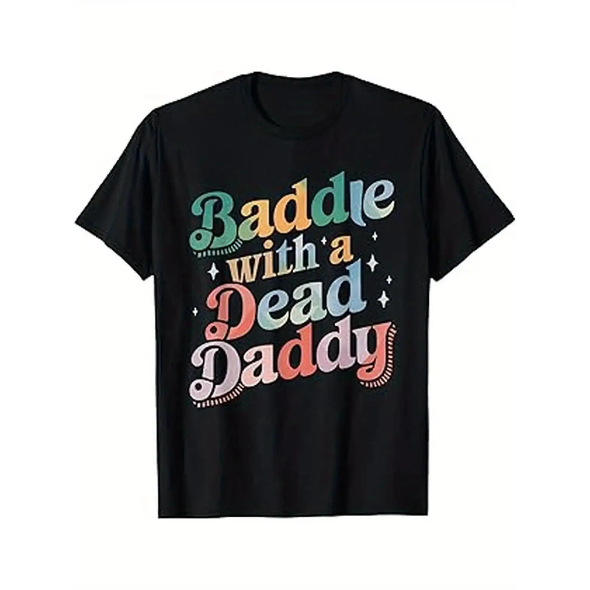 Men's 100% Cotton Black Humor Graphic T-Shirt - Baddie With A Dead Daddy Print, Round Neck Short Sleeve, Retro Y2K Vintage Metalcore Design, Gift for Men, S-XXXL Casual Loose Fit Streetwear Crewneck Top Menswear Shortsleeve Top