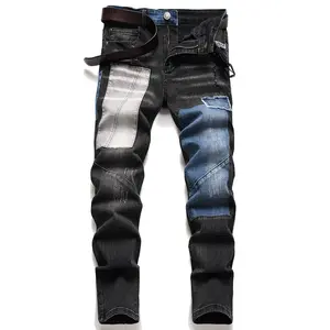 XIMXIMMTIAN Men's Jeans Designer Casual Street Tear Fashion Straight Slim Fit Moto Stretch Water Washed  Motorcycle Biker Denim Pants