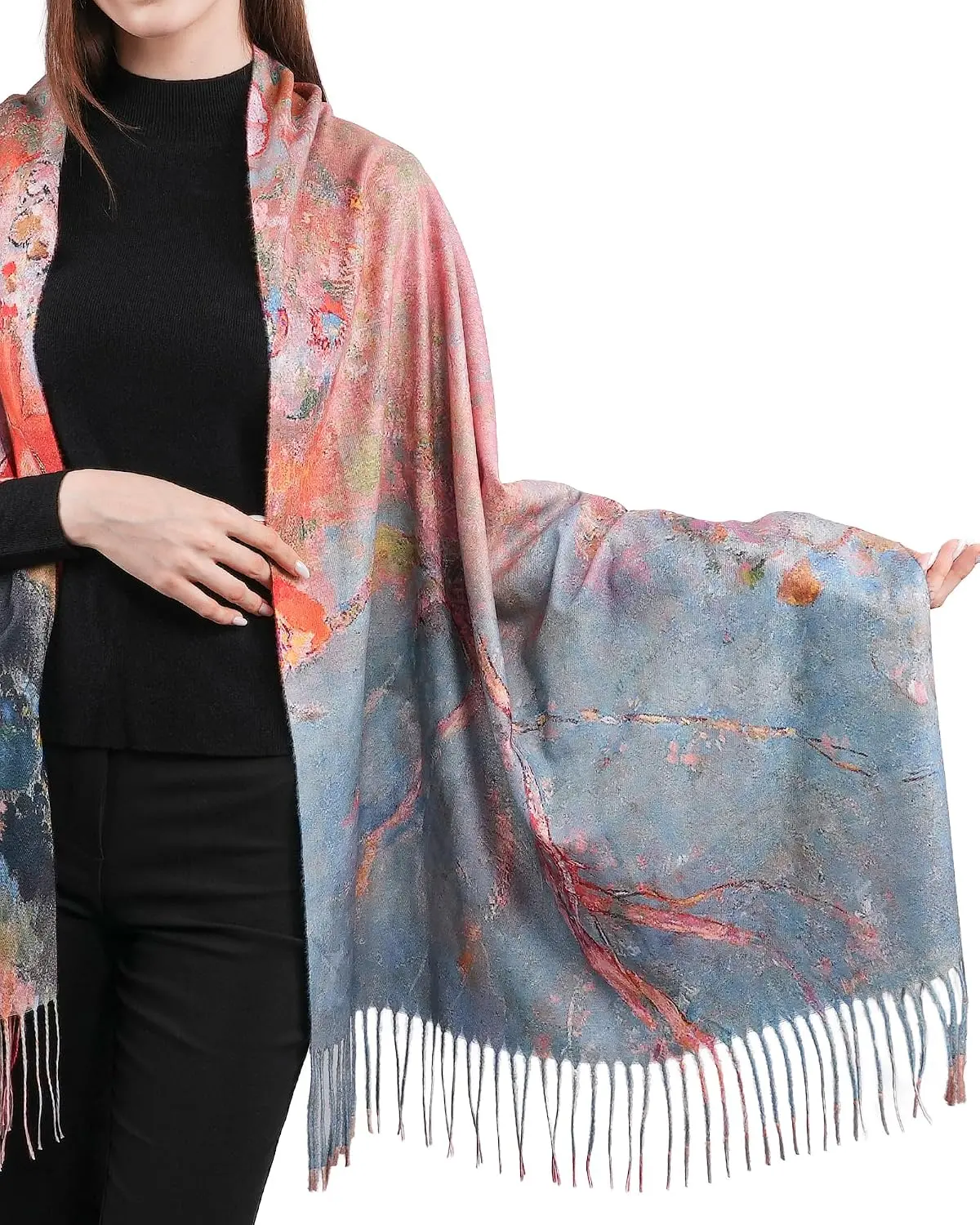 HONGTEYA Women's Soft Cashmere Scarf - Winter Warm Large Shawl Wrap with Monet Van Gogh Art Prints