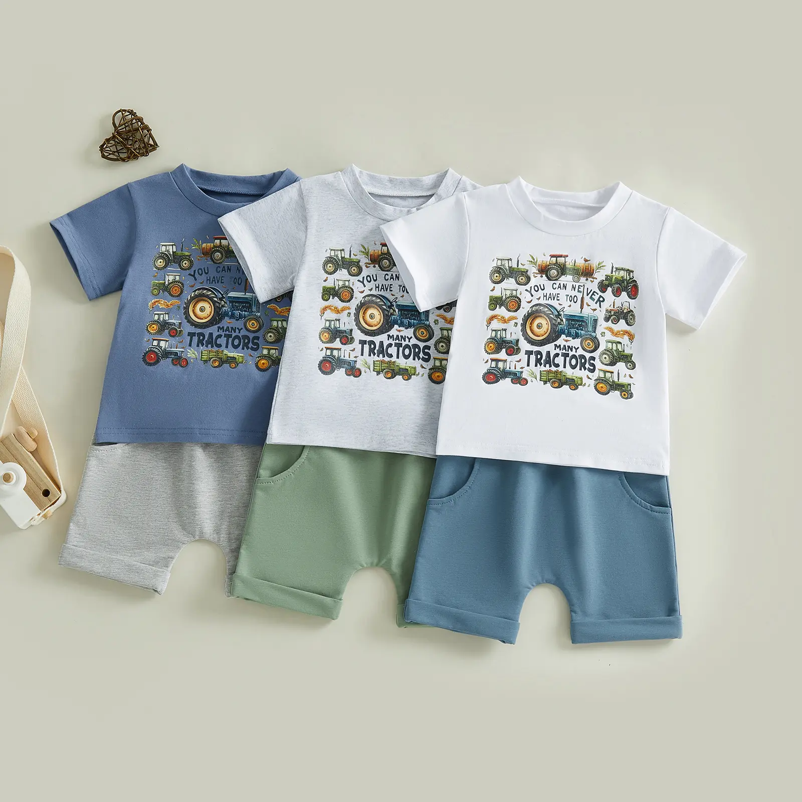 Canrulo Toddler Baby Boy Clothes 6 12 18 24 Month 2T 3T 4T 5T Summer Outfit Retro Farm Tractor Tee Shirts T-Shirt + Shorts Set