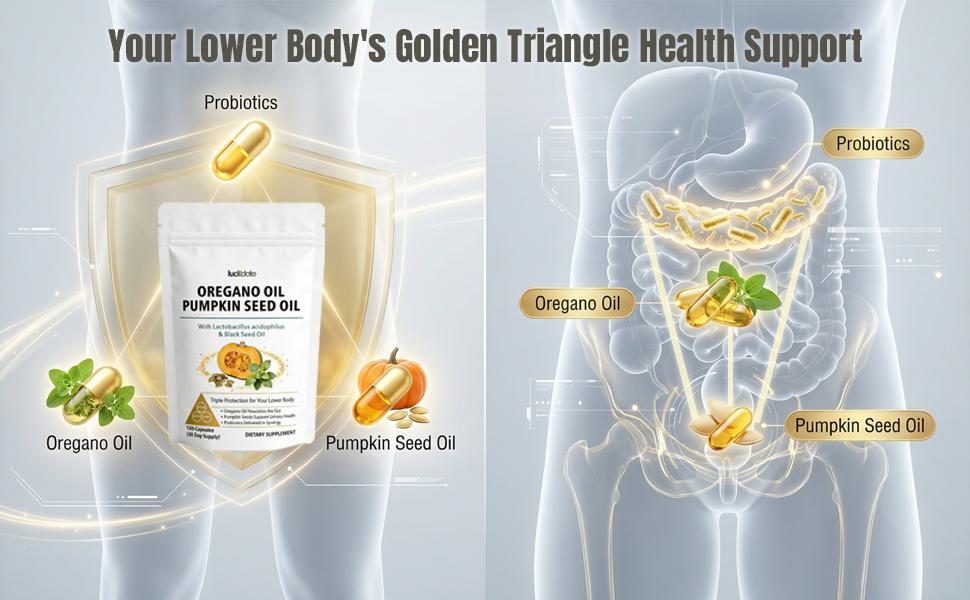 LUCKDATE Oil of Oregano & Pumpkin Seed Oil Softgels, 6-in-1 Formula with Black Seed Oil & 15 Billion CFU Probiotic for Gut & Urinary Support Non-GMO, Gluten-Free, 120 Capsules