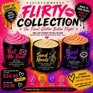 SkinSummers Flirty Collection Glitter Cream Body Butter Trio - Hydrating, Soothing Moisture for Dry Skin - Text Me Back, Send Noods, Thirst Trap - Limited Edition 8oz