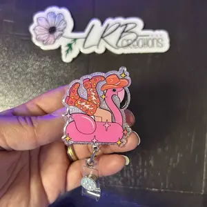Cowgirl Flamingo Pool Float Badge Reel ~ Retractable ID Badge Holder ~ Handmade ~ Fun Badge Reel ~ Nurse Badge Reel ~ Healthcare ID Clip ~ Office Wear ~ Snarky Badge Charm