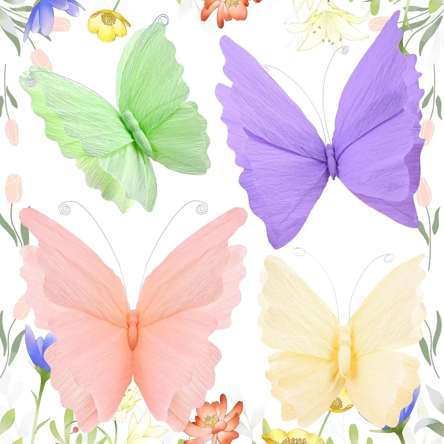 4 Pcs Giant Butterfly Party Decorations, 3D Large Crepe Paper Hanging Butterflies Wall & Ceiling Decor for Wedding, Baby Shower, Birthday, Nursery Room, Spring Garden Theme