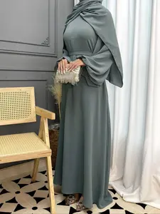 Women's Solid Color Batwing Sleeve Modesty Abaya Dress , Modest Casual Round Neck Long Sleeve Dress for Daily Wear, Ladies Clothes for All Seasons