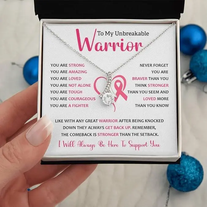 To My Unbreakable Warrior Necklace Gift For Chemo Patients, Breast Cancer Survivor Gifts For Women, Cancer Survivor Jewelry, Gift For A Cancer Patient For Fighting Cancer, Breast Cancer Necklace With Message Card And Gorgeous Box.a19