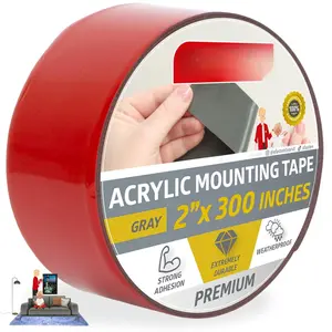 Double-Sided  Mounting Tape Removable, Gray, 2-inch x 300-Inch,  Indoor and Exterior Double Sides Brick Mounting Tape