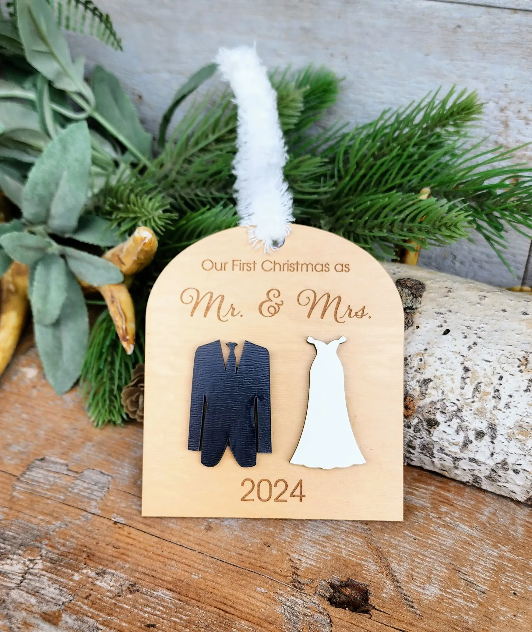 Wedding Ornament, First Christmas Married, Just Married Ornament, Mr and Mrs Ornament, Bride and Groom Ornament, Personalized Wedding Gift