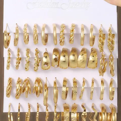 Punk Style Hollow Out & Twist Design Hoop Earrings, Fashionable Hoop Earrings, 24 Pairs Minimalist Hoop Earring Sets for Women, Trendy All-match Vintage Jewelry for Party & Daily Decor Hoops Earrings