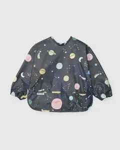 Loulou lollipop Long Sleeve Bib Planets Pattern Soft Reusable & Adjustable Feeding Bib Waterproof Perfect for Messy Baby Bib Unisex Baby Travel Essentials Oeko-Tex Certified Recycled Polyester