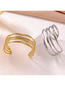 Titanium Steel Gold-Plated Wide-Band Multi-Layer C-Shaped Open Bangle for Women, European and American High-End Versatile Non-Fading Snake-Shaped Bracelet