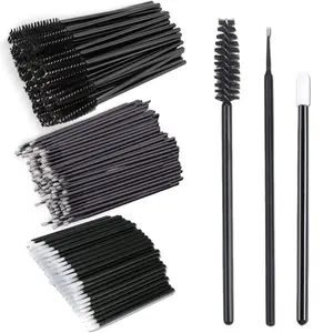 200Pcs Eyelash Extension Kit Disposable Lash Spoolies Eyebrow Brush Mascara Wands Lip Brushes Applicators Micro Swab Brushes for Lash Extensions Brow Lamination Black