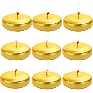 3 inch Gold Round Unscented Smokeless Dripless Paraffin Floating Tea Light Candles (12 Pack) for Valentine's Day Wedding Party Home Pool Decor