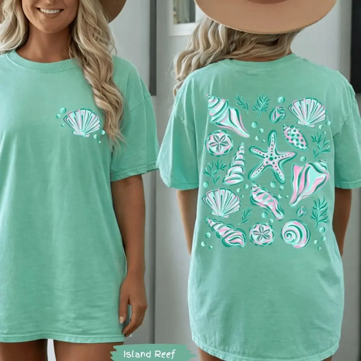 Summer Seashells Comfort Colors® Shirt | Front And Back Coastal Beach Shell Tee Tshirt | Vacation Summer Tee Shirt