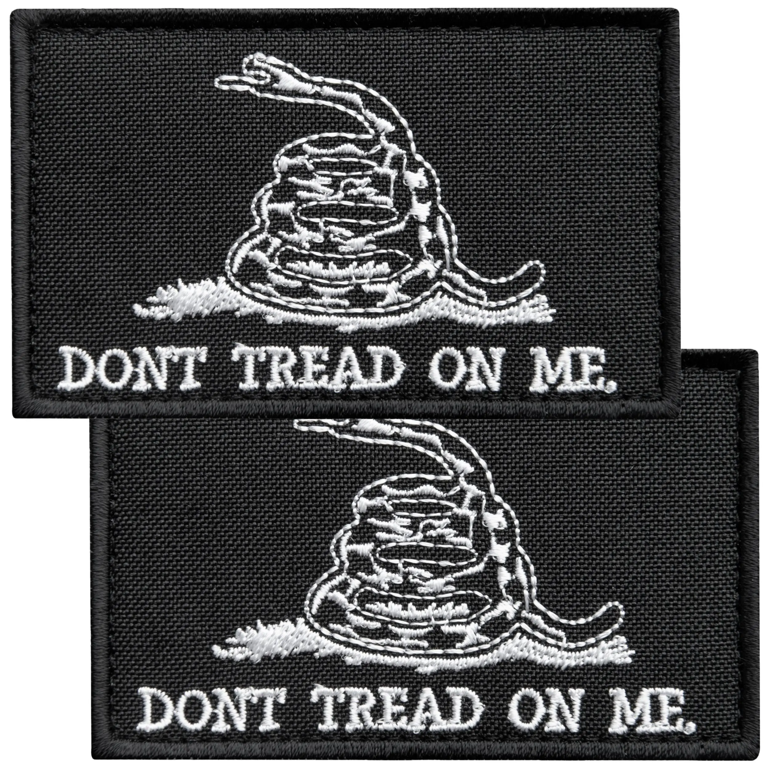 2-Pcs Don't Tread On Me Patch Hook & Loop, Embroidered Gadsden Flag, Plate Carrier, 3x2” black