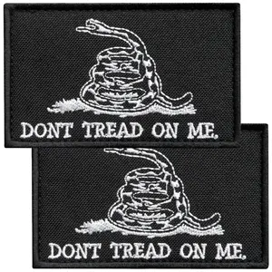 2-Pcs Don't Tread On Me Patch Hook & Loop, Embroidered Gadsden Flag, Plate Carrier, 3x2” black