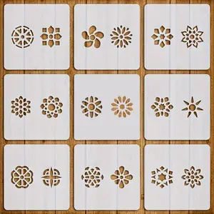 9-Piece Mini Mandala & Floral Painting Templates, Reusable 3x3 Inch Art Stencils for Crafts, Textiles, Canvas, Tattoos, Stone Decorations