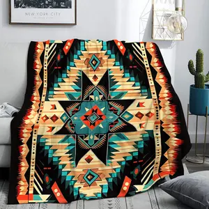 Southwest Aztec Style Blanket, Soft Comfortable Throw Blanket, Air Conditioned Room Blanket, Warm Nap Blanket for Home Office Travel, Cozy Chic Blanket