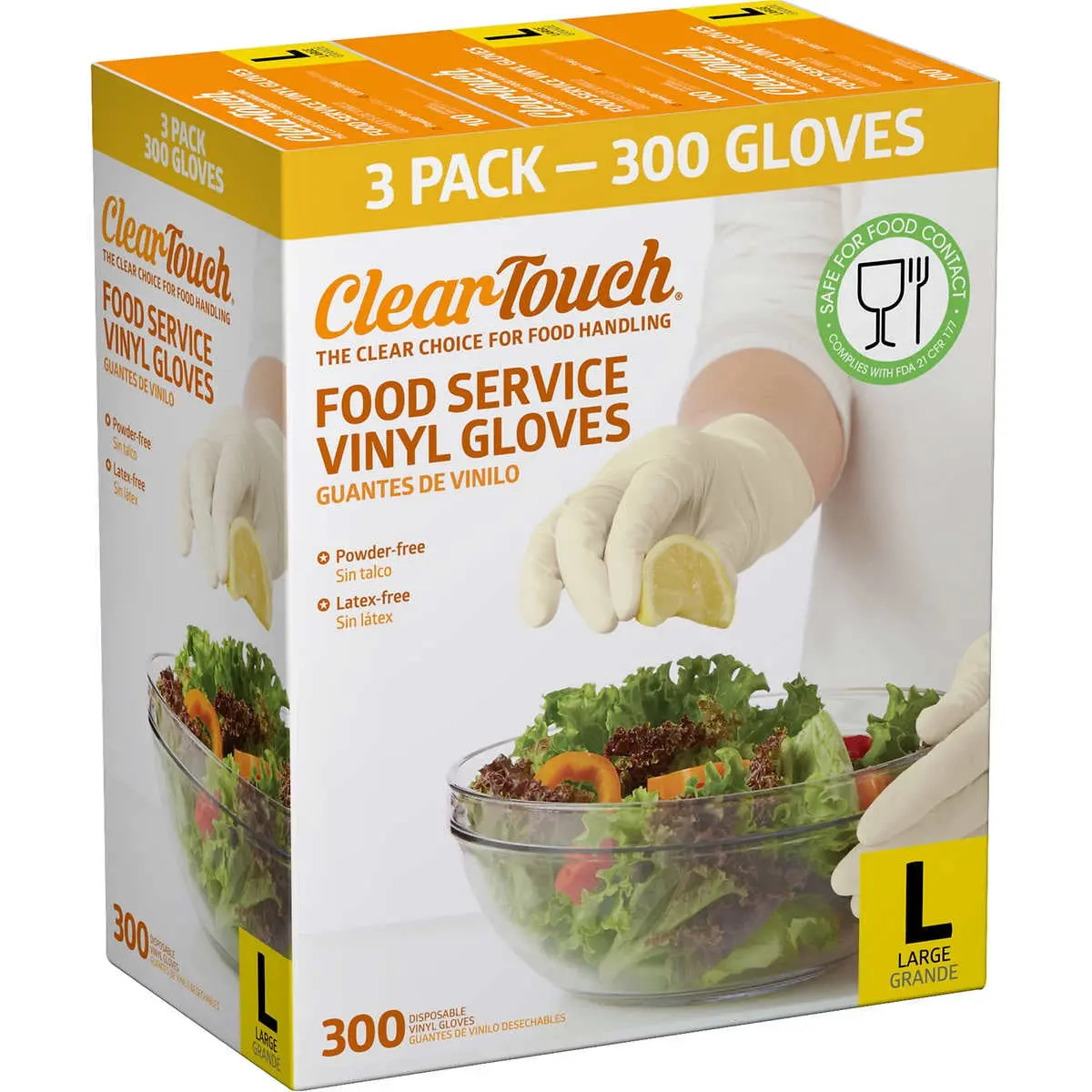 Unisex Clear-Touch Disposable Clear Vinyl Cleaning Gloves - Large Size, 300-Count, Durable, Easy-to-Use for Food Service, Food Handling, Durability, Ease Of Use