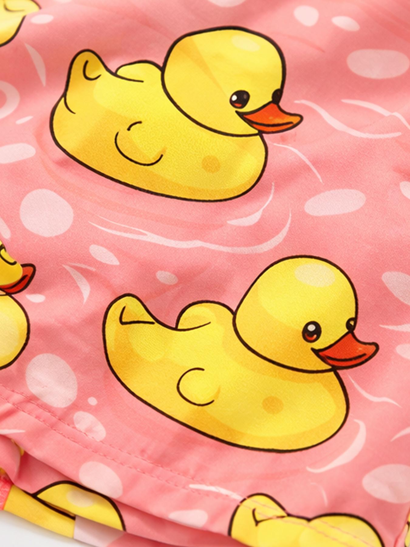 Swim Shorts for Men Funny Duck Print Drawstring Beach Trunks Cartoon Bathing Suit Novelty Board Shorts Mid Length Pool Party Vacation Beachwear Playful Resort Swimwear Casual Holiday Outfit