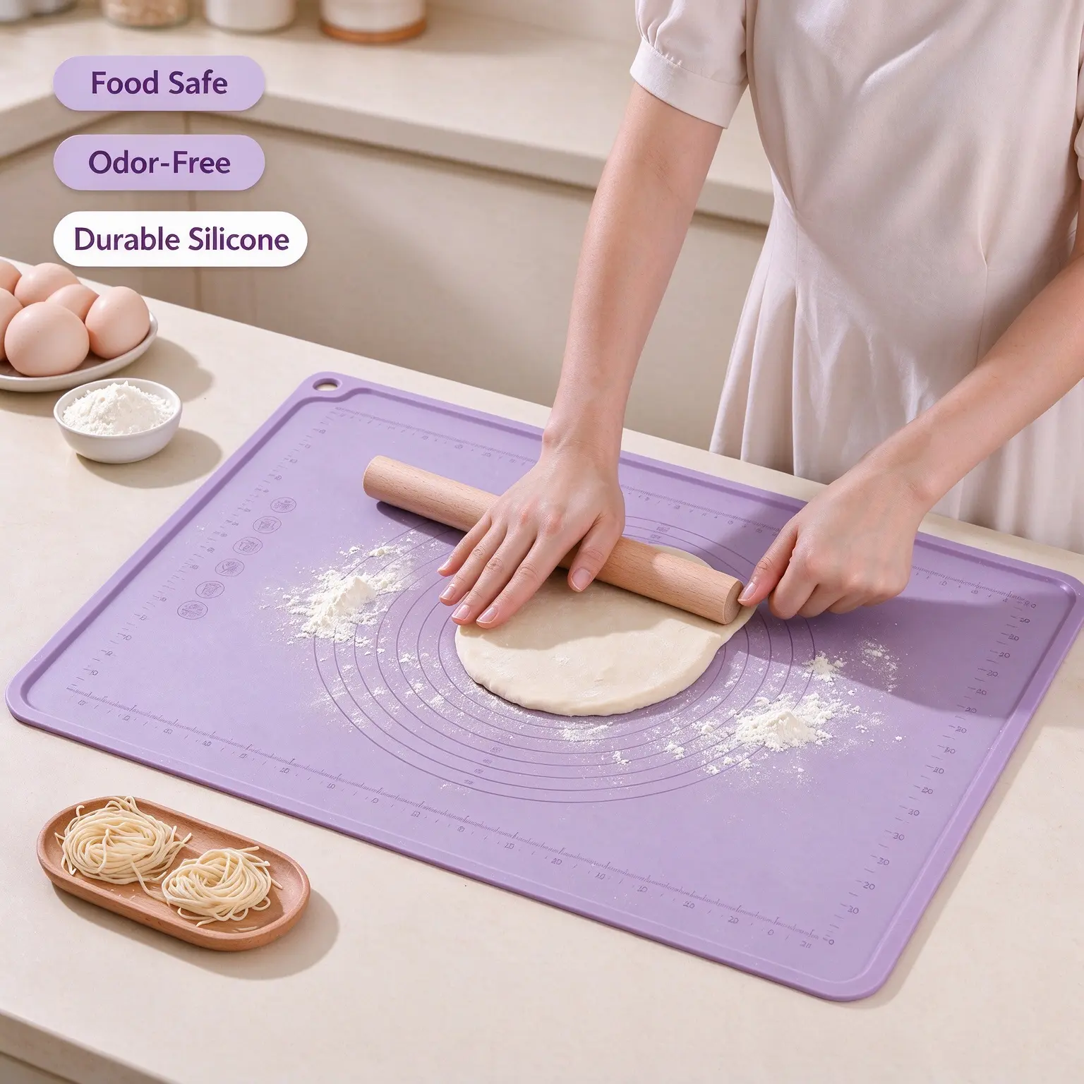 Extra Thick Large Silicone Kneading Mat with Circle Measurement Marks, Non Slip Non-Stick Dough Rolling Mat for Pizza Baking