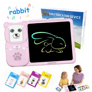 KIDGENIUS Flash Cards Writing Board Early Learning Machine - LCD Drawing Pad for English & Spanish Vocabulary - Ideal Gift for Kids, Autism Therapy, and Home Tutoring - 3-in-1 Design with Colorful Drawing, Quick Erase Button, and Educational Fun