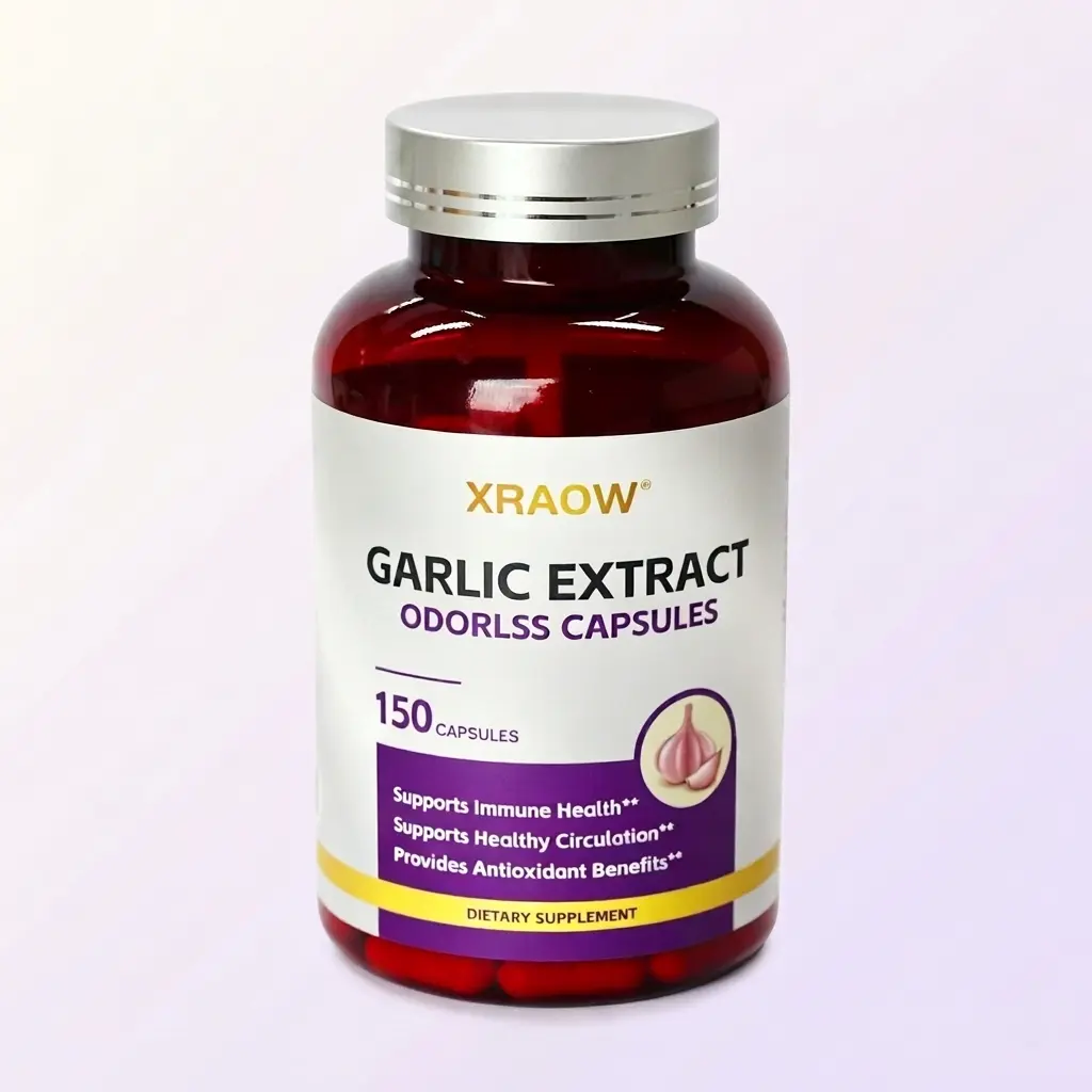 XRAOW Premium Garlic Extract Dietary Supplement - 500mg, Odorless, Vegan Capsules for Daily Health Support